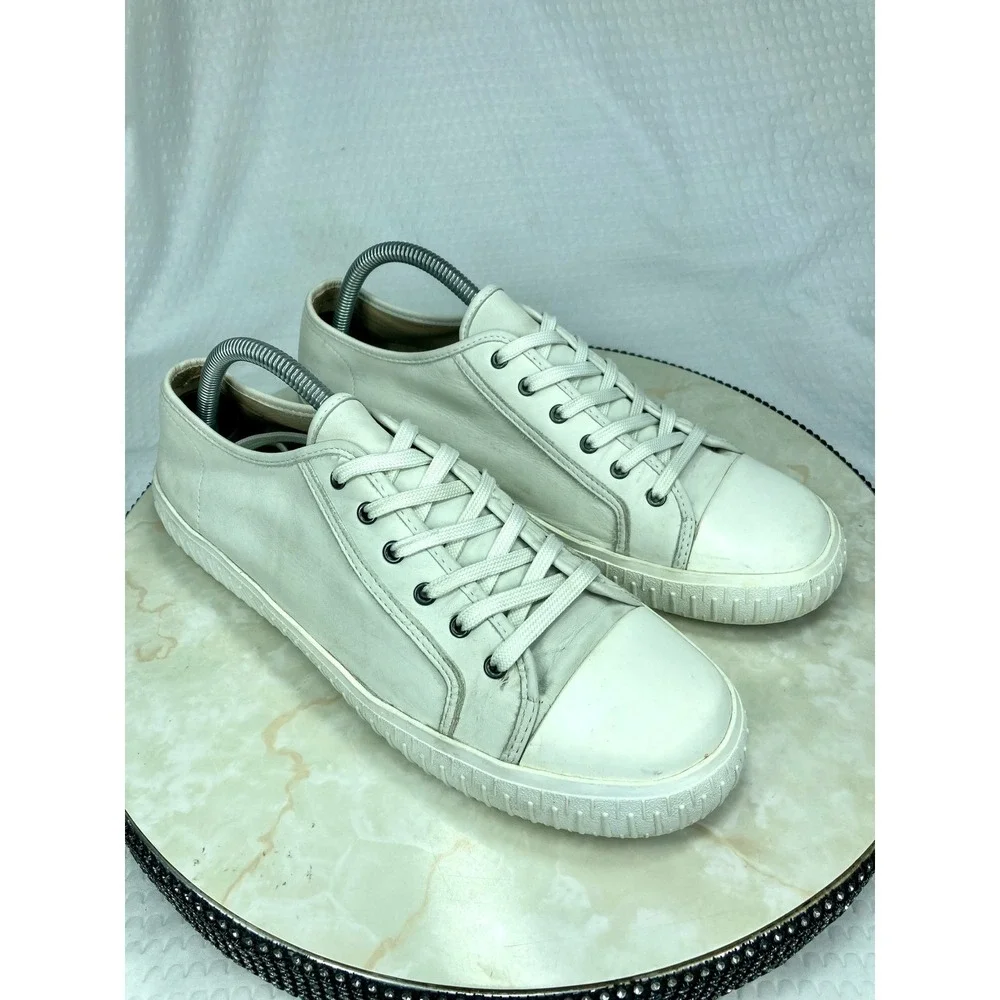 Eileen Fisher Leather Low Top Shoes Womens Sz 10 Cream Lace Up Comfort Sneakers